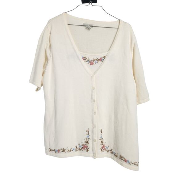 Yarnworks Cream Colored Layered Short Sleeve Top Womens Size Extra Large XL - Picture 1 of 3
